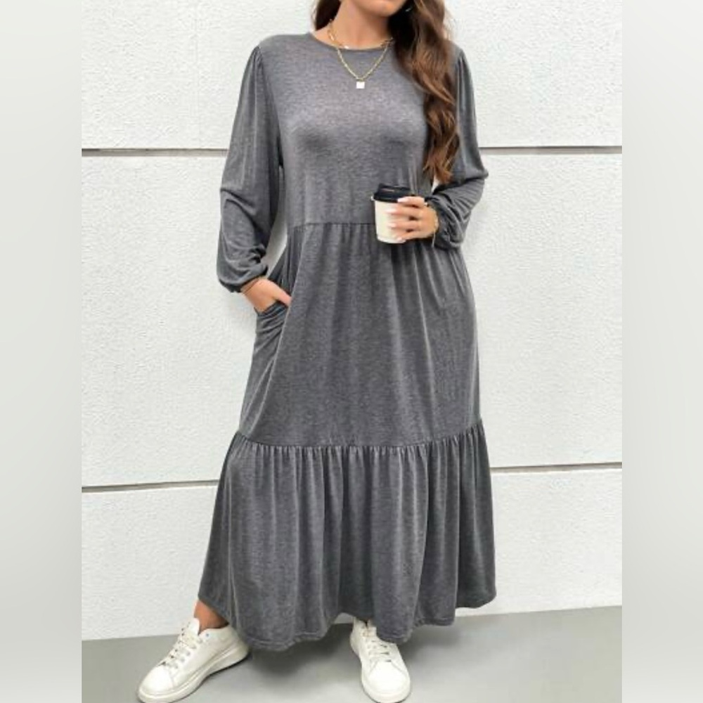 Elegant Gray Long Sleeve Dress